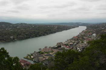 a view of Lake Austin as seen from atop Mount Bonnell